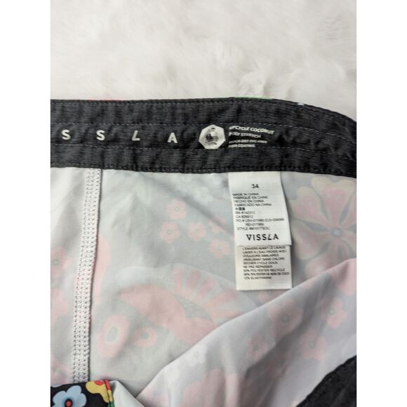 Vissla Men’s Board Shorts Sz 36‎ Blue Floral Upcycled palm frans Swim Trunks EUC - Picture 4 of 9
